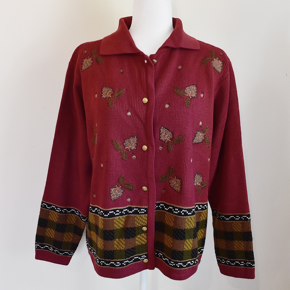 Vintage Autumn Pinecones & Acorns Sweater Cardigan